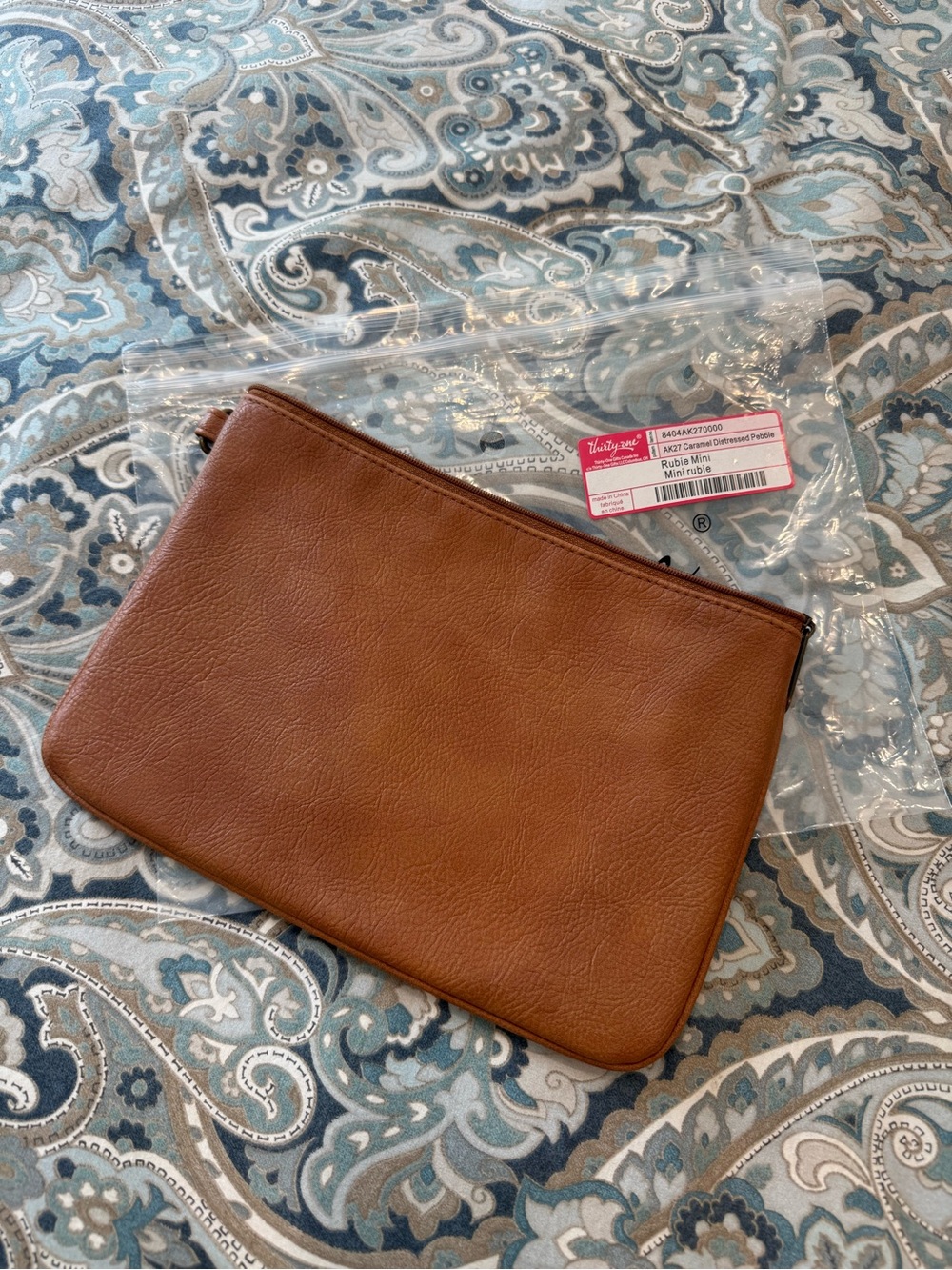 Thirty-One Rubie Mini Pouch - caramel distressed pebble